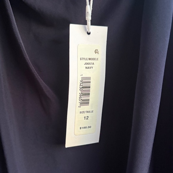 🆕Jewel Badgley Mischka Navy Ruched Sleeveless Midi Dress Size 12 Elegant Stretch - Picture 13 of 15